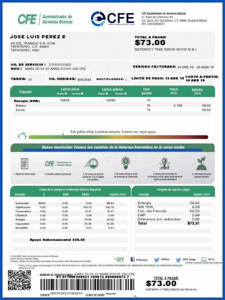 ejemplo recibo de luz CFE